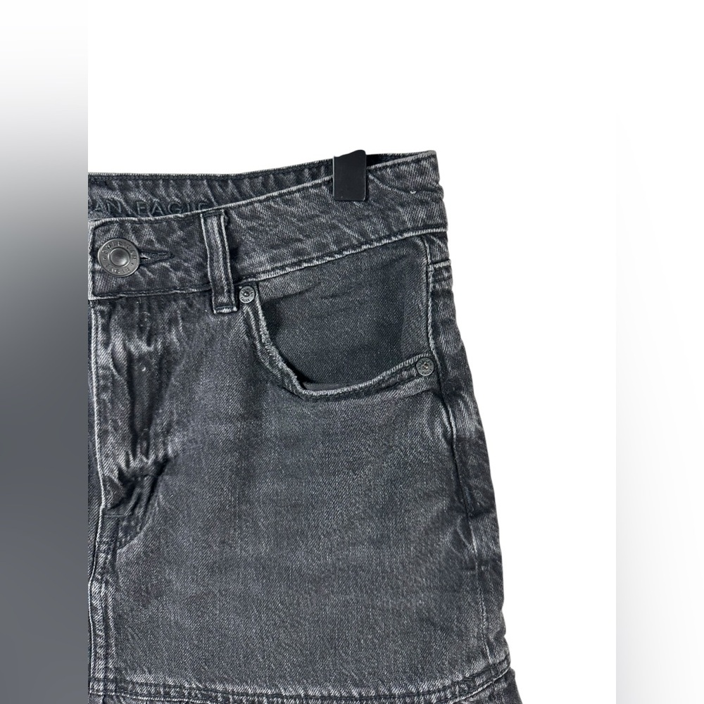 American Eagle High Waisted Ruffle Denim Mini Skirt Black Size 6 Distressed Jean - Picture 4 of 10
